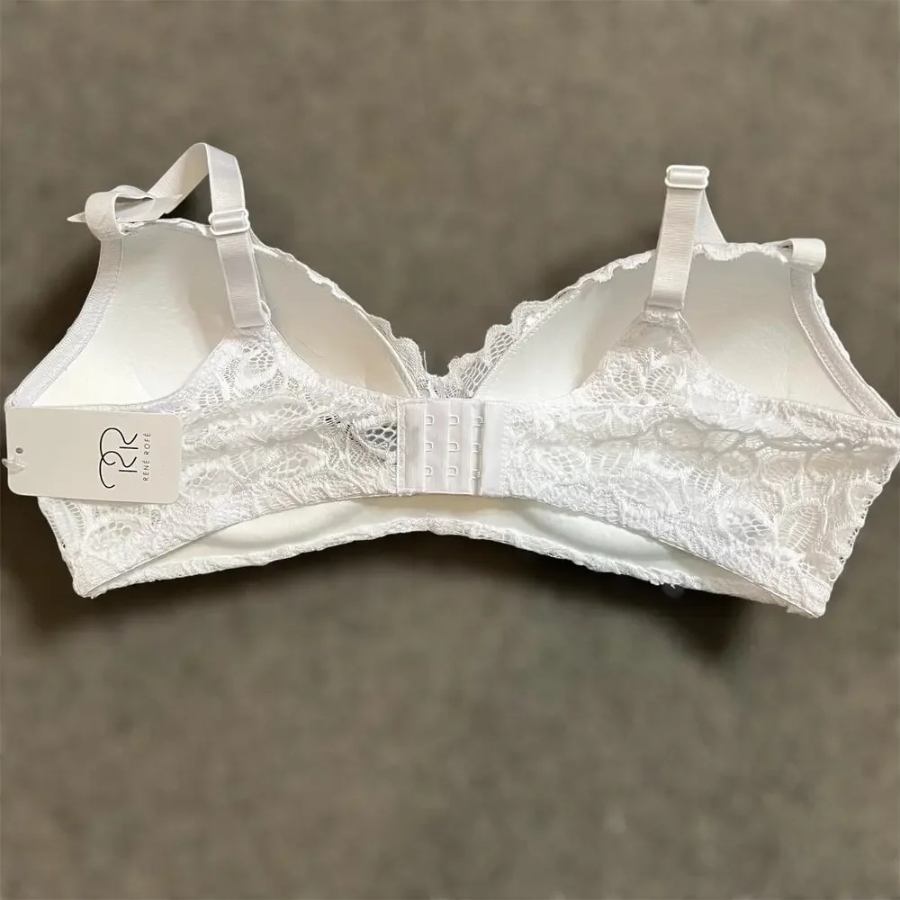 Rene Rofe T-Shirt Bra 40C Womens White Floral Lace Wire-Free Lightly Padded New - Picture 3 of 6